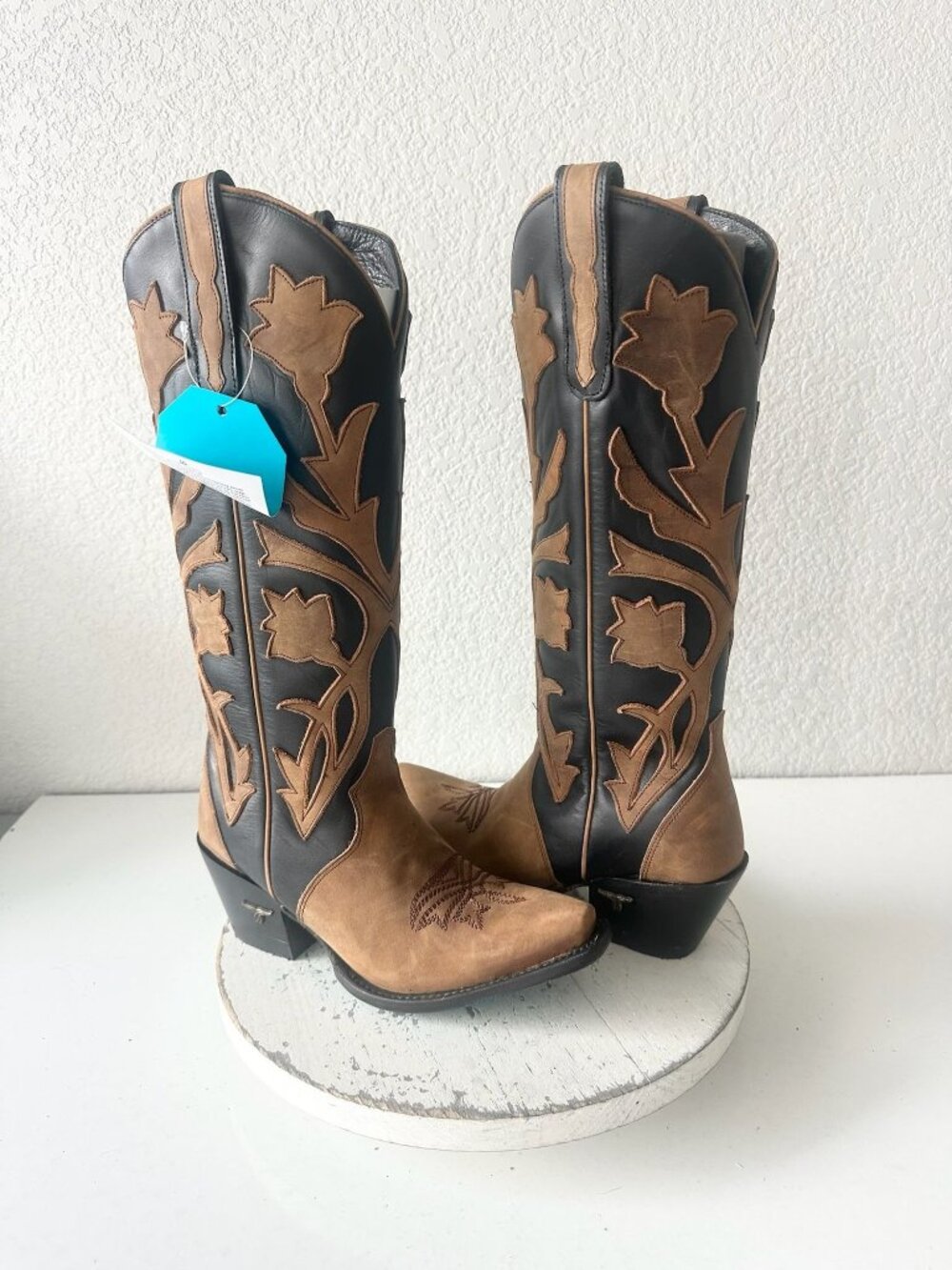 Lane JOLENE Womens Cowboy Boots Black Brown Western Cowgirl Tall Snip Toe Sz 6